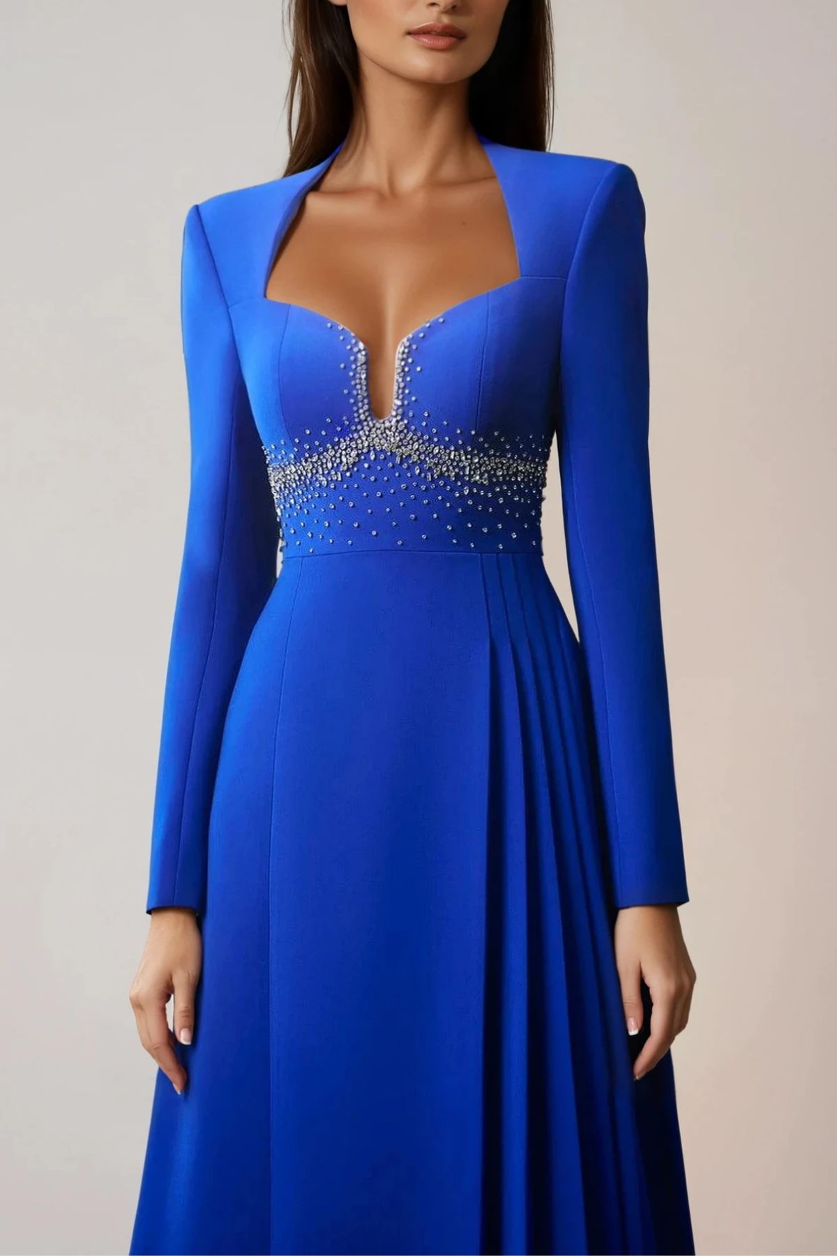 Falk Rhinestone Pleated Maxi Dress