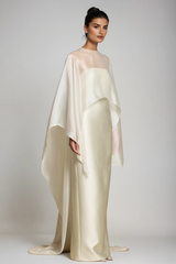 Fallon Mesh Shawl Silky Maxi Dress In White