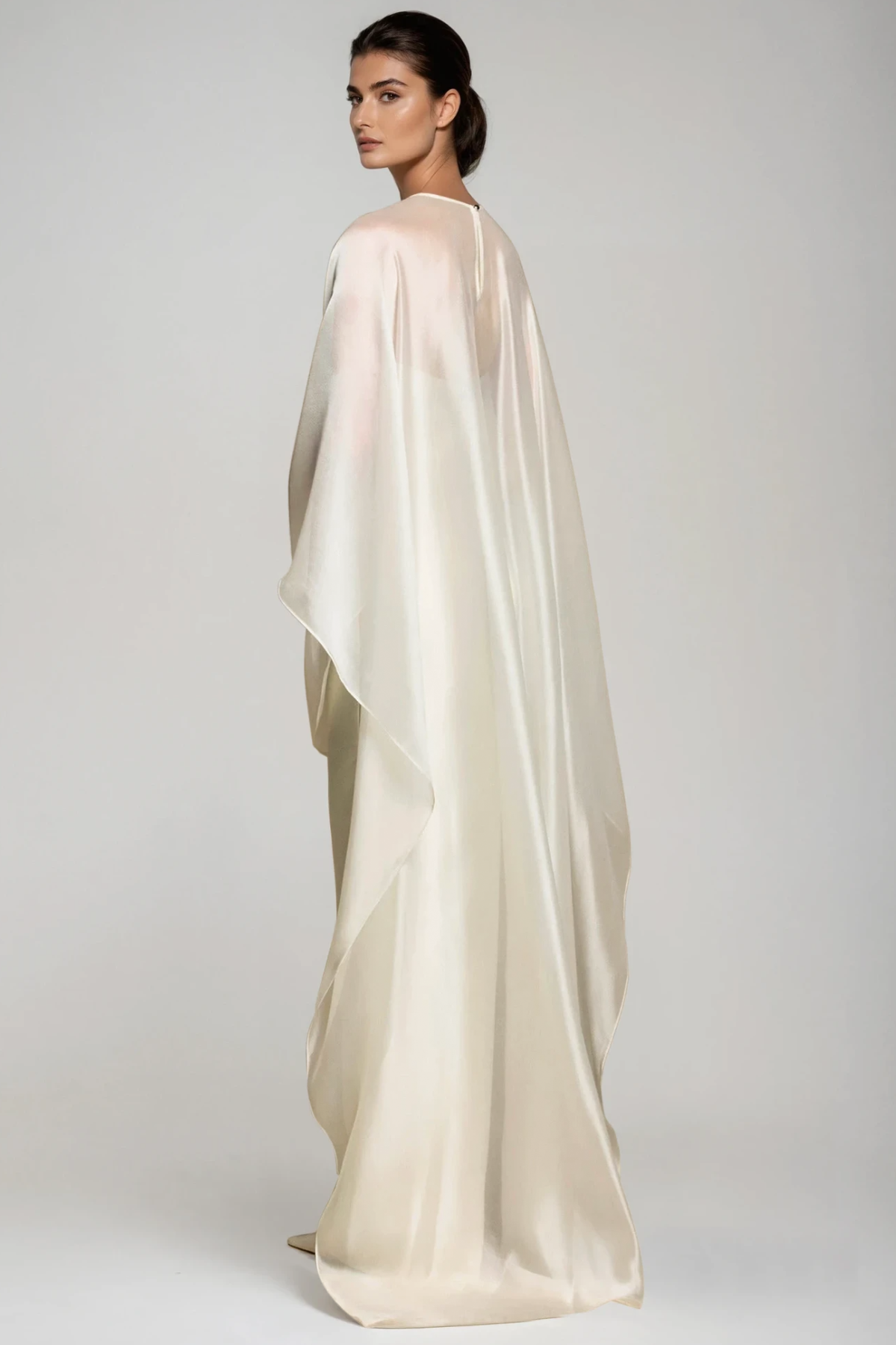 Fallon Mesh Shawl Silky Maxi Dress In White