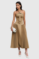 Faramund Halter Neck Pleated Maxi Dress