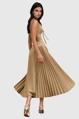 Faramund Halter Neck Pleated Maxi Dress