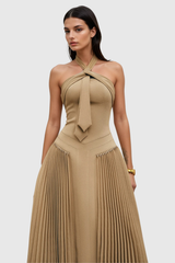 Faramund Halter Neck Pleated Maxi Dress