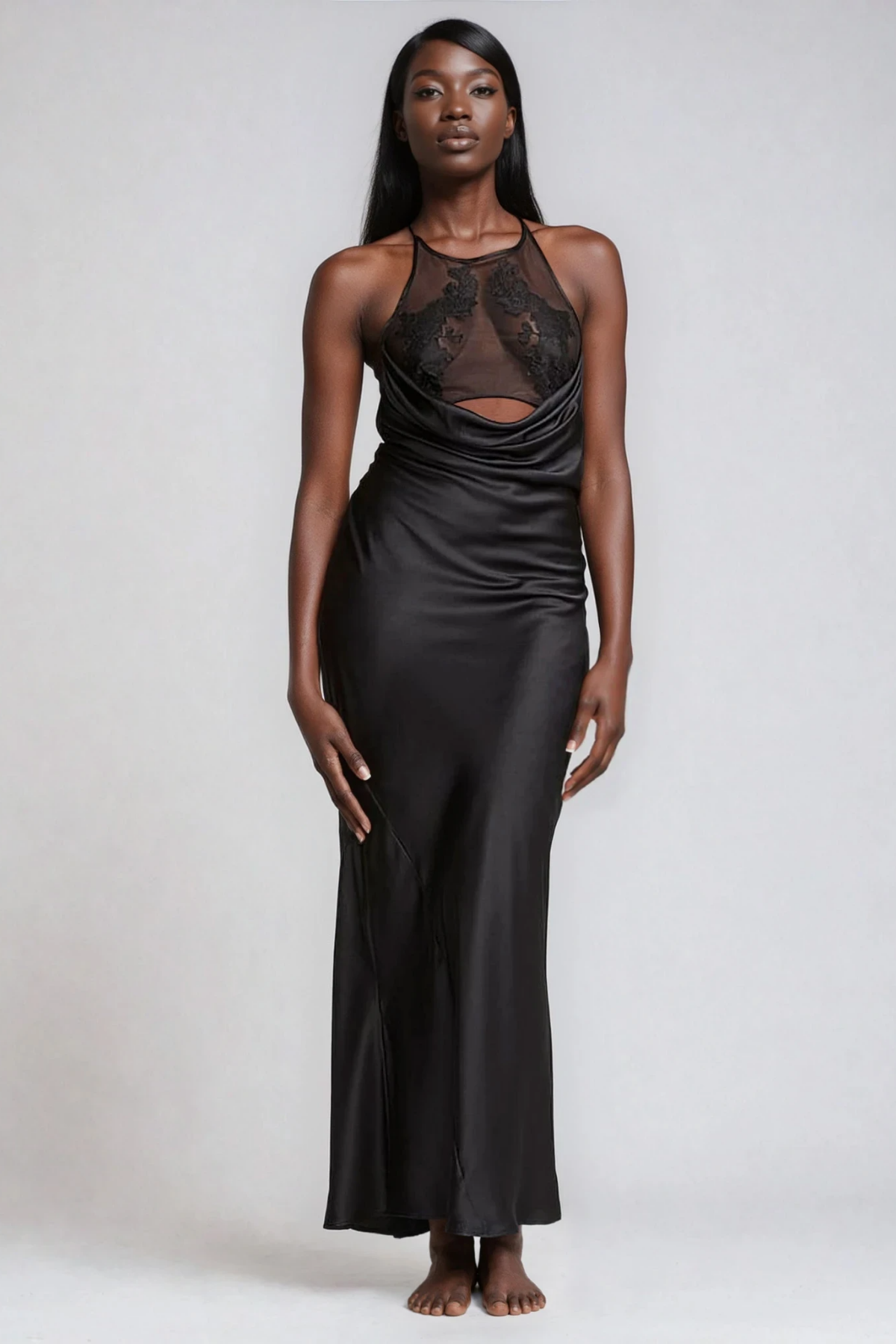 Fareeha Lace Cowl Neck Cutout Maxi Dress