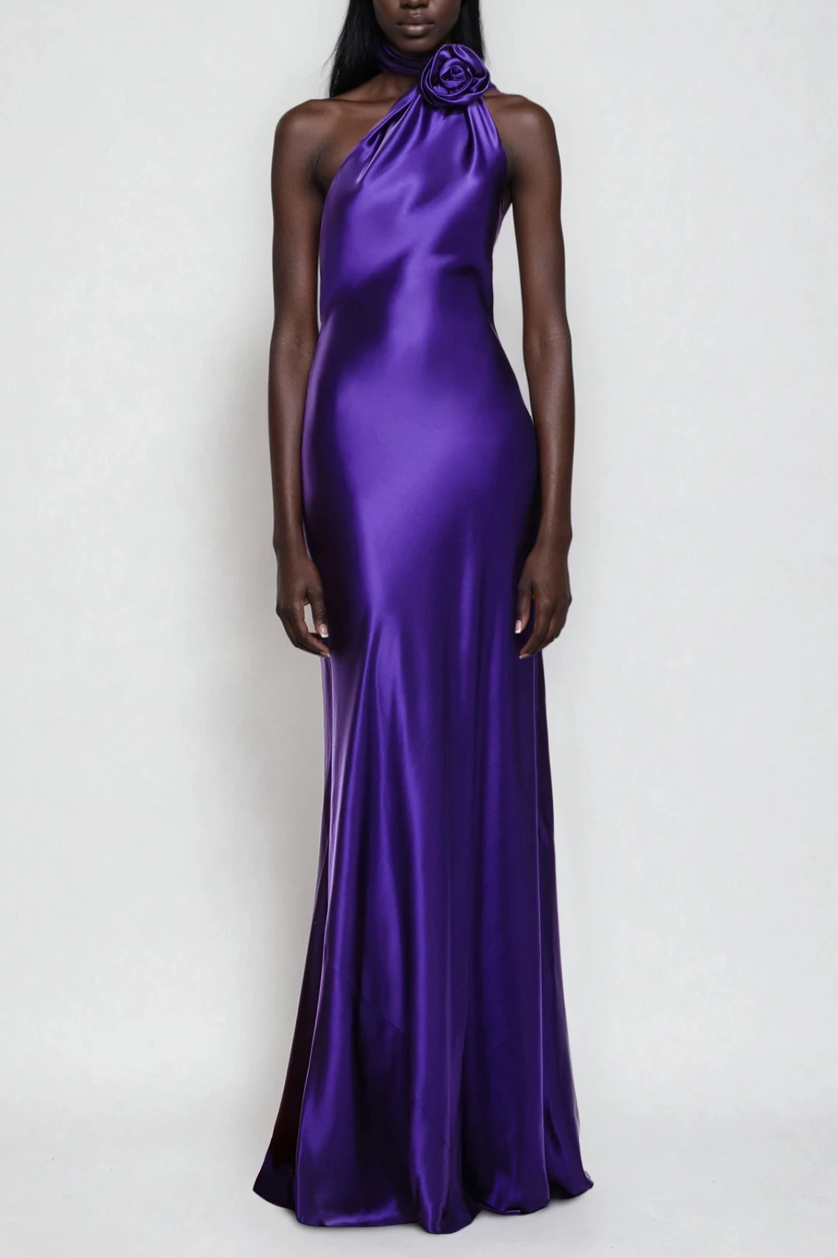 Farit Flower Scarf Satin Maxi Dress