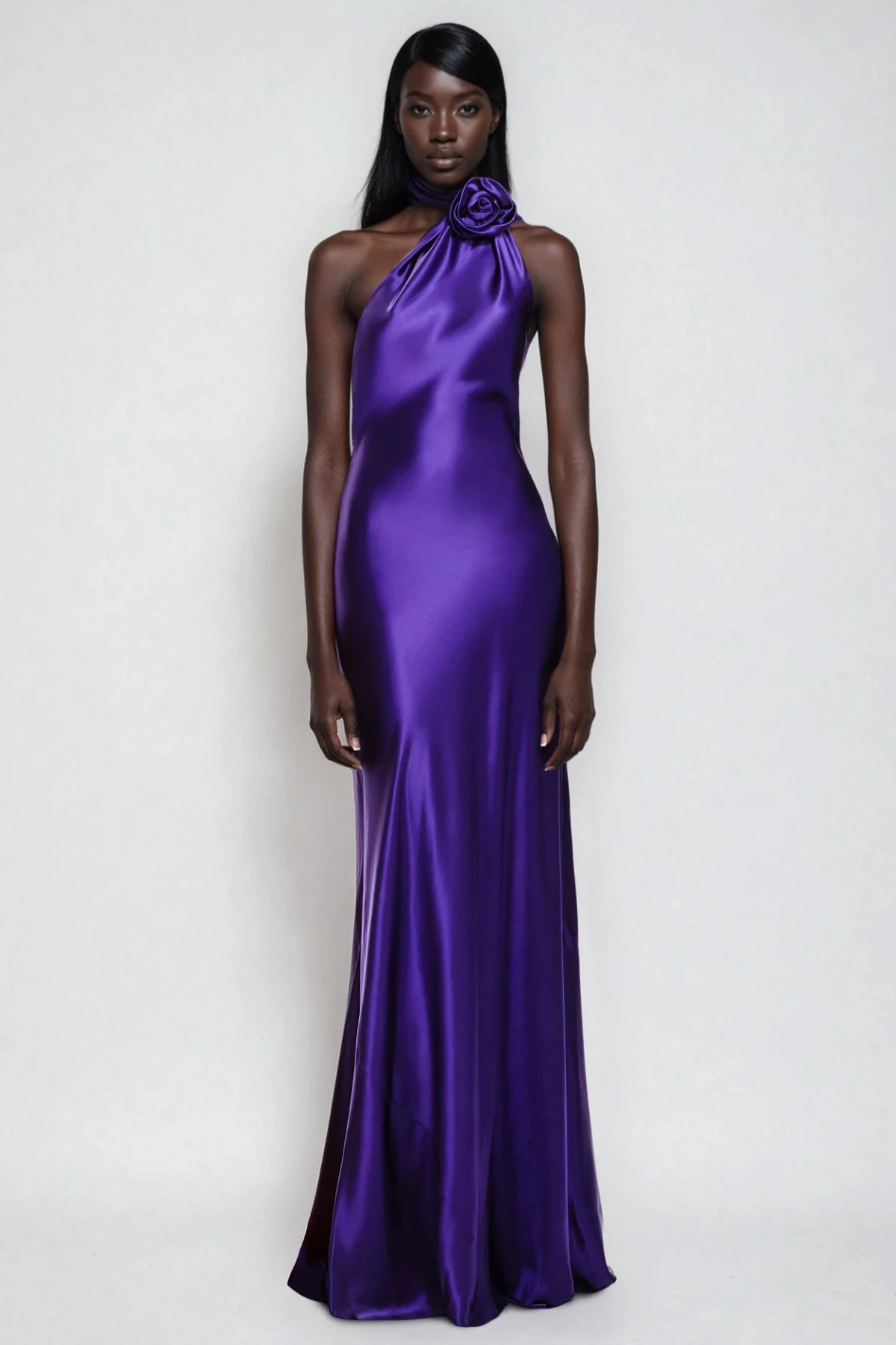 Farit Flower Scarf Satin Maxi Dress