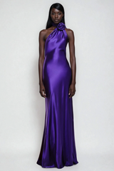 Farit Flower Scarf Satin Maxi Dress