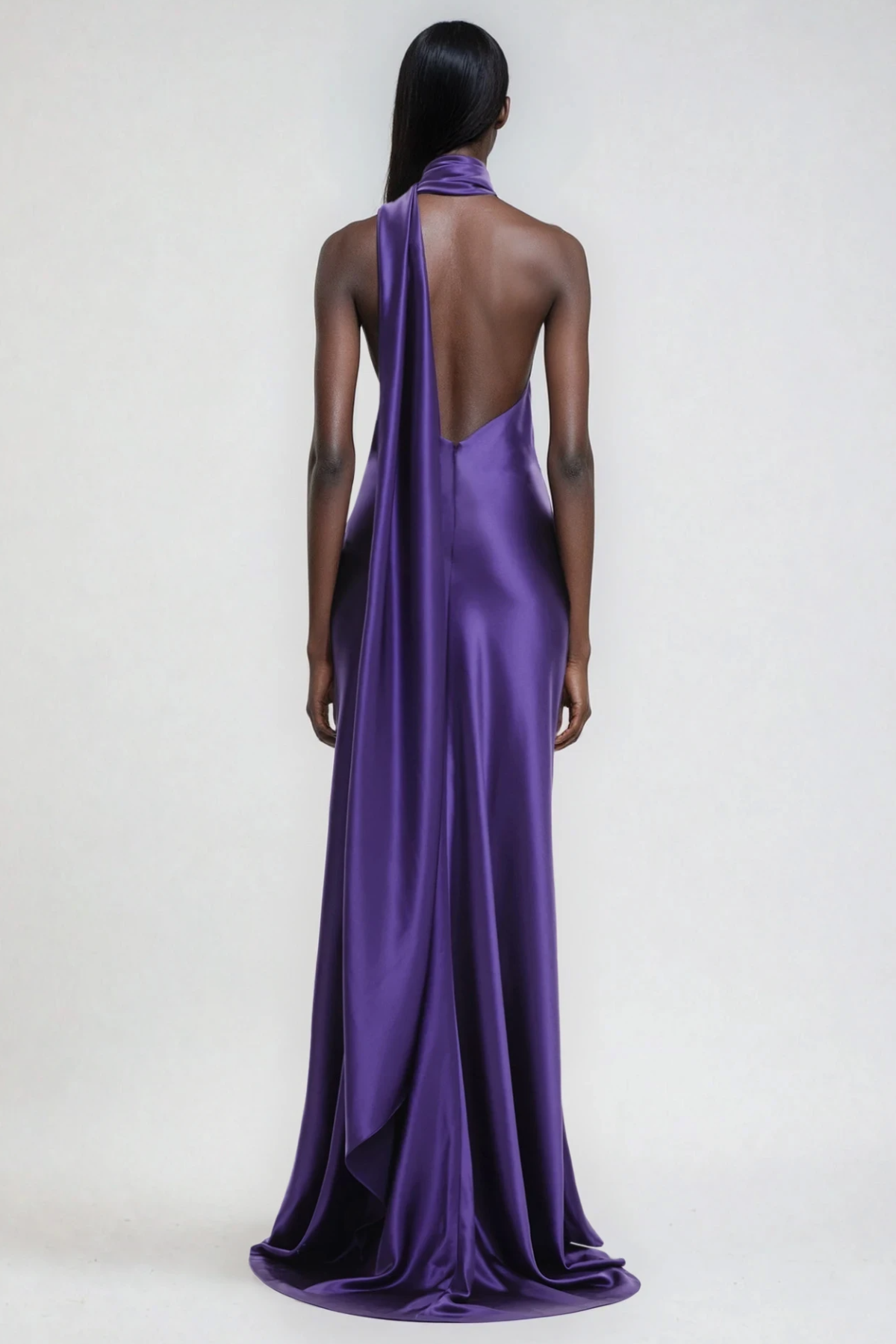 Farit Flower Scarf Satin Maxi Dress