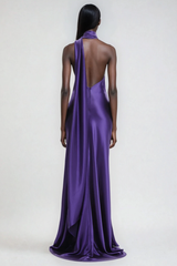 Farit Flower Scarf Satin Maxi Dress