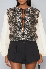 Farxod Balloon Sleeve Lace Top