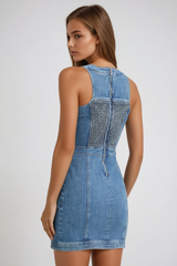 Fatemah Sleeveless Lace Up Denim Mini Dress