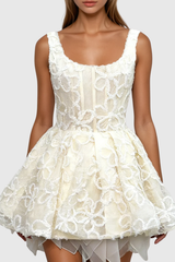 Fatmire Sequin Lace Puffy Mini Dress In White