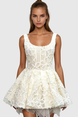 Fatmire Sequin Lace Puffy Mini Dress In White