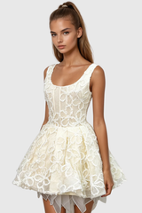 Fatmire Sequin Lace Puffy Mini Dress In White