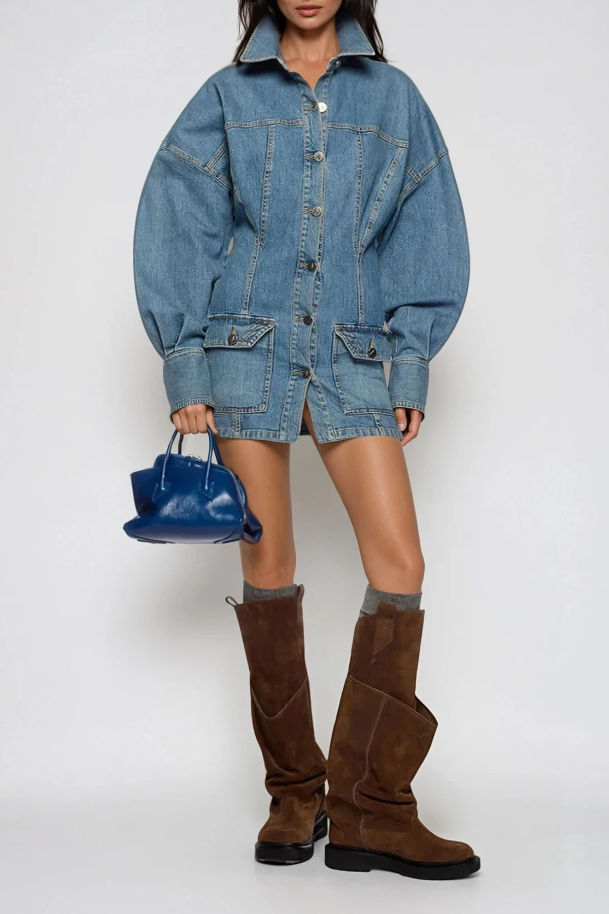 Faustina Balloon Sleeve Denim Mini Dress