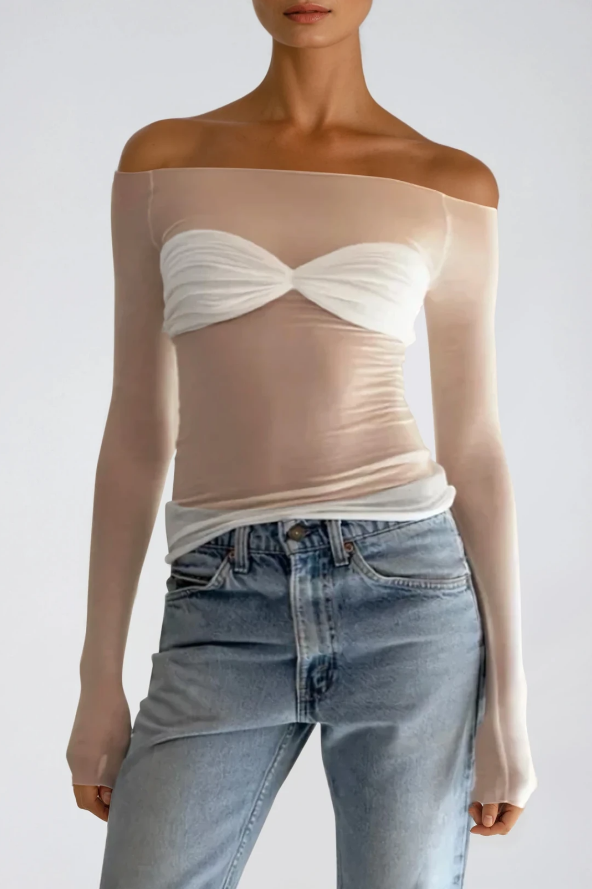 Fawzi Off Shoulder Mesh Top
