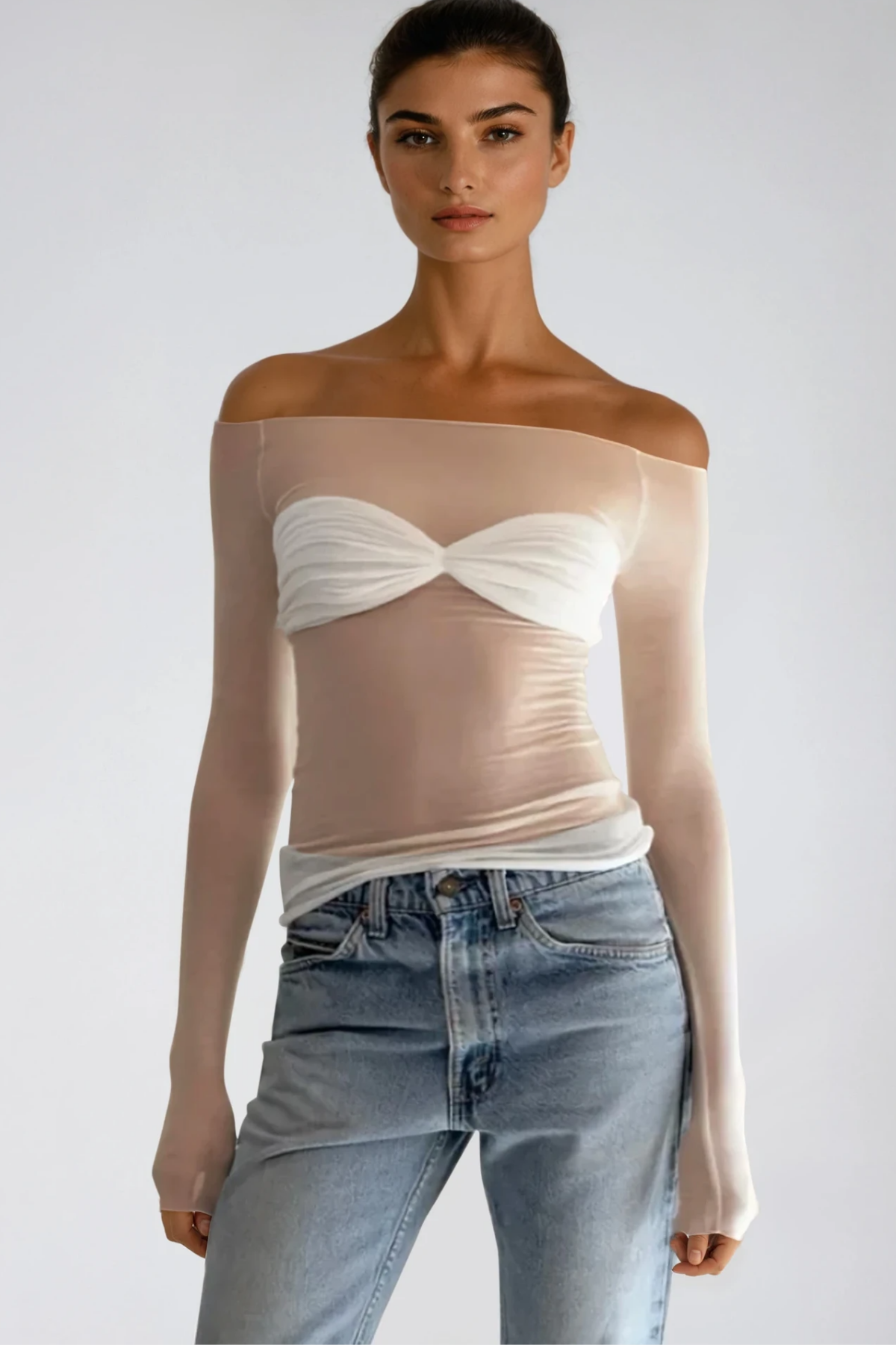 Fawzi Off Shoulder Mesh Top