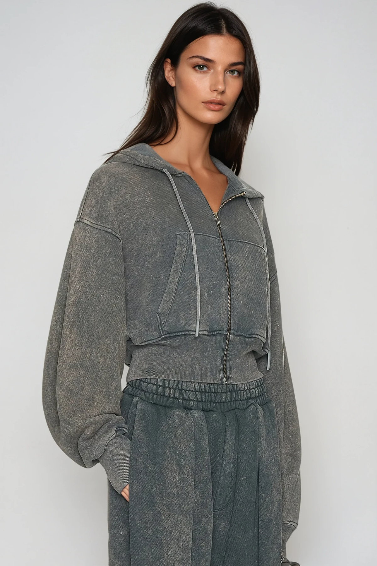 Fayruz Hooded Pants Set In Grey
