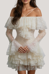 Fe Off Shoulder Ruffle Lace Mini Dress