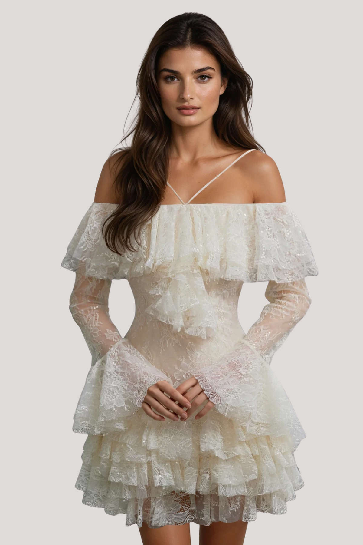 Fe Off Shoulder Ruffle Lace Mini Dress