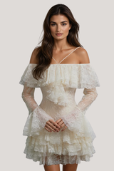 Fe Off Shoulder Ruffle Lace Mini Dress