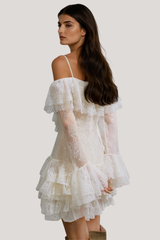 Fe Off Shoulder Ruffle Lace Mini Dress