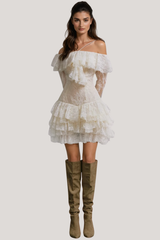 Fe Off Shoulder Ruffle Lace Mini Dress