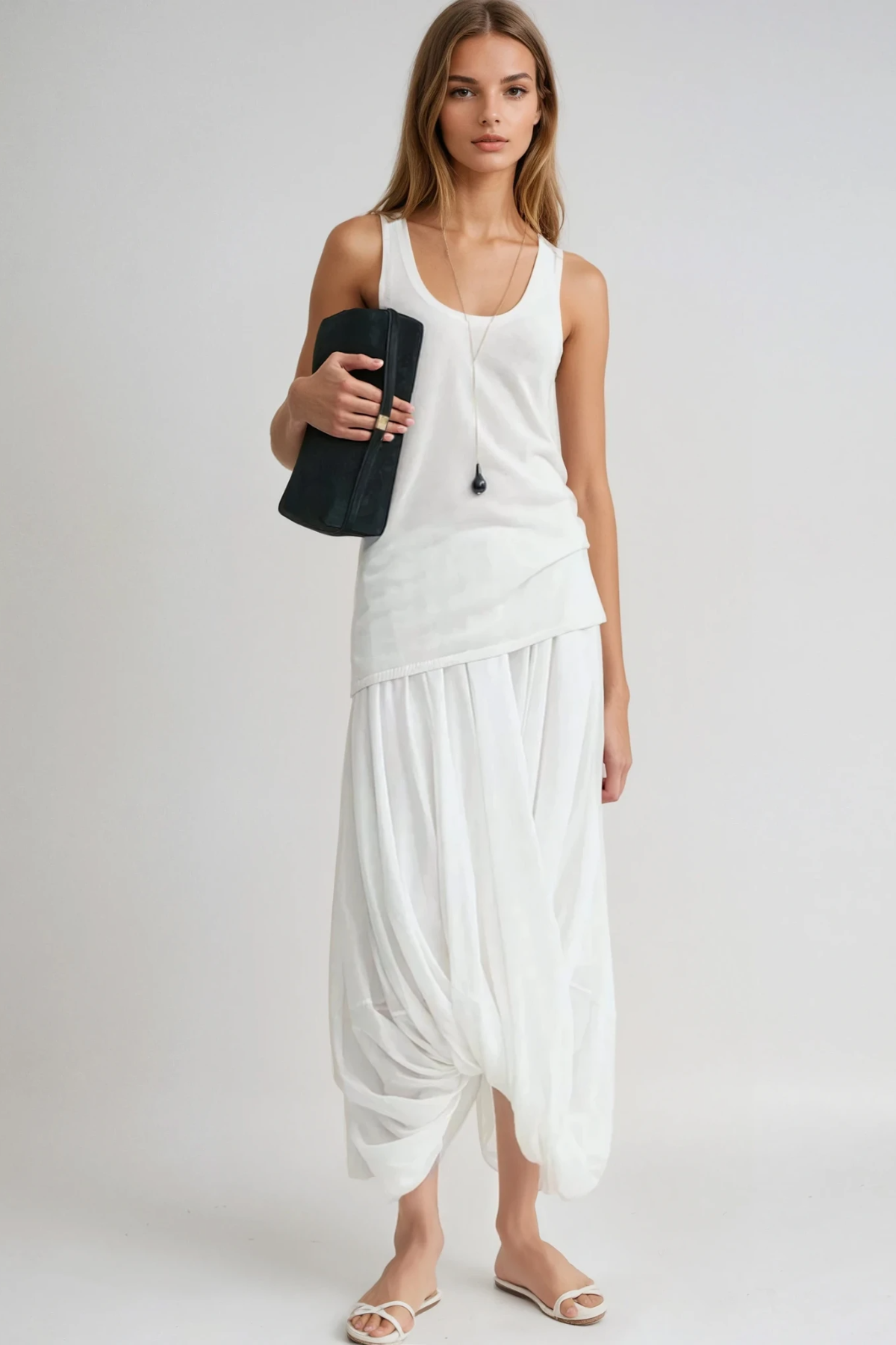 Fearghas Draped Twist Maxi Skirt In White