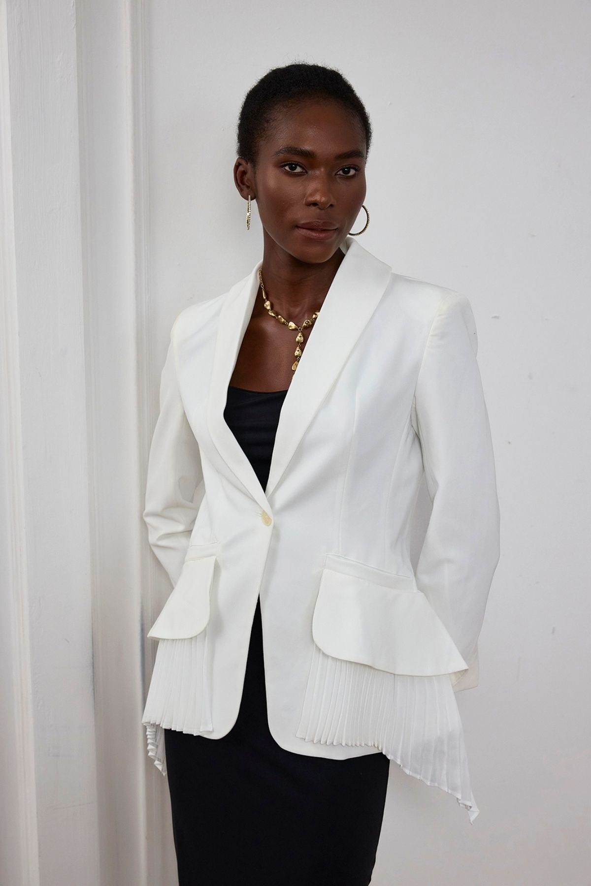 Indy Ruffle Ruch Asymmetric Blazer
