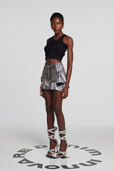 Kenna Grid Deconstruct Patchwork Mini Skirt In Black