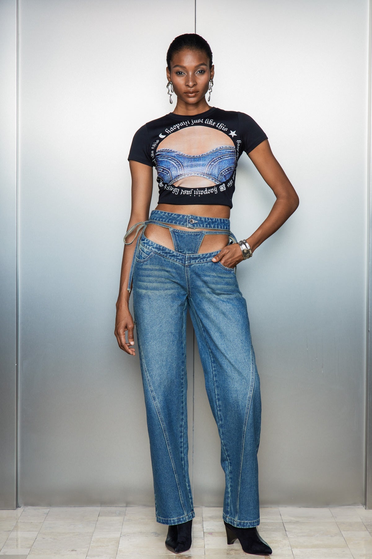 Keyla Deconstruct Low Rise Lace Up Jeans