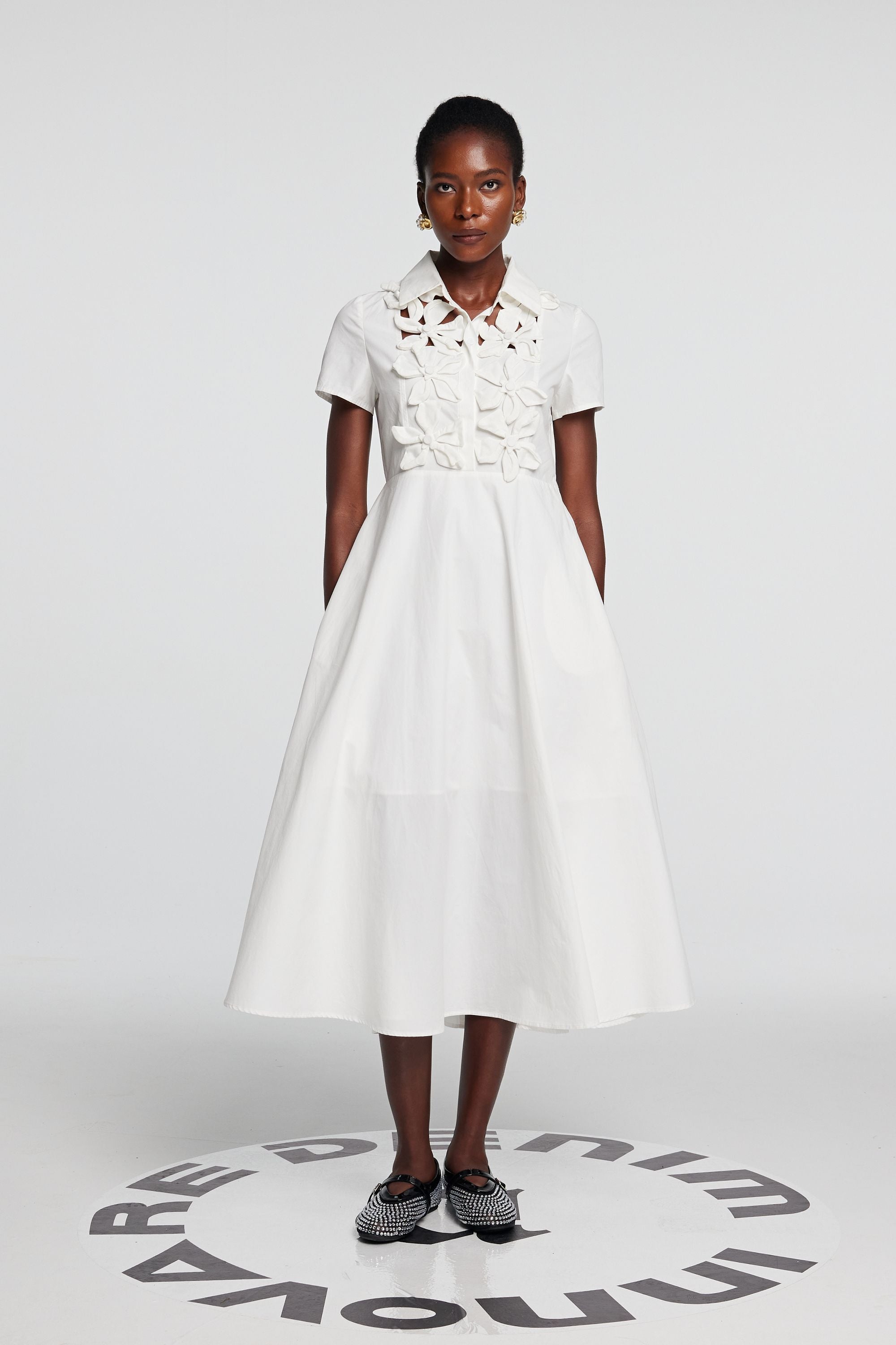 Kira Cutout Flower Short Sleeves Maxi Dress