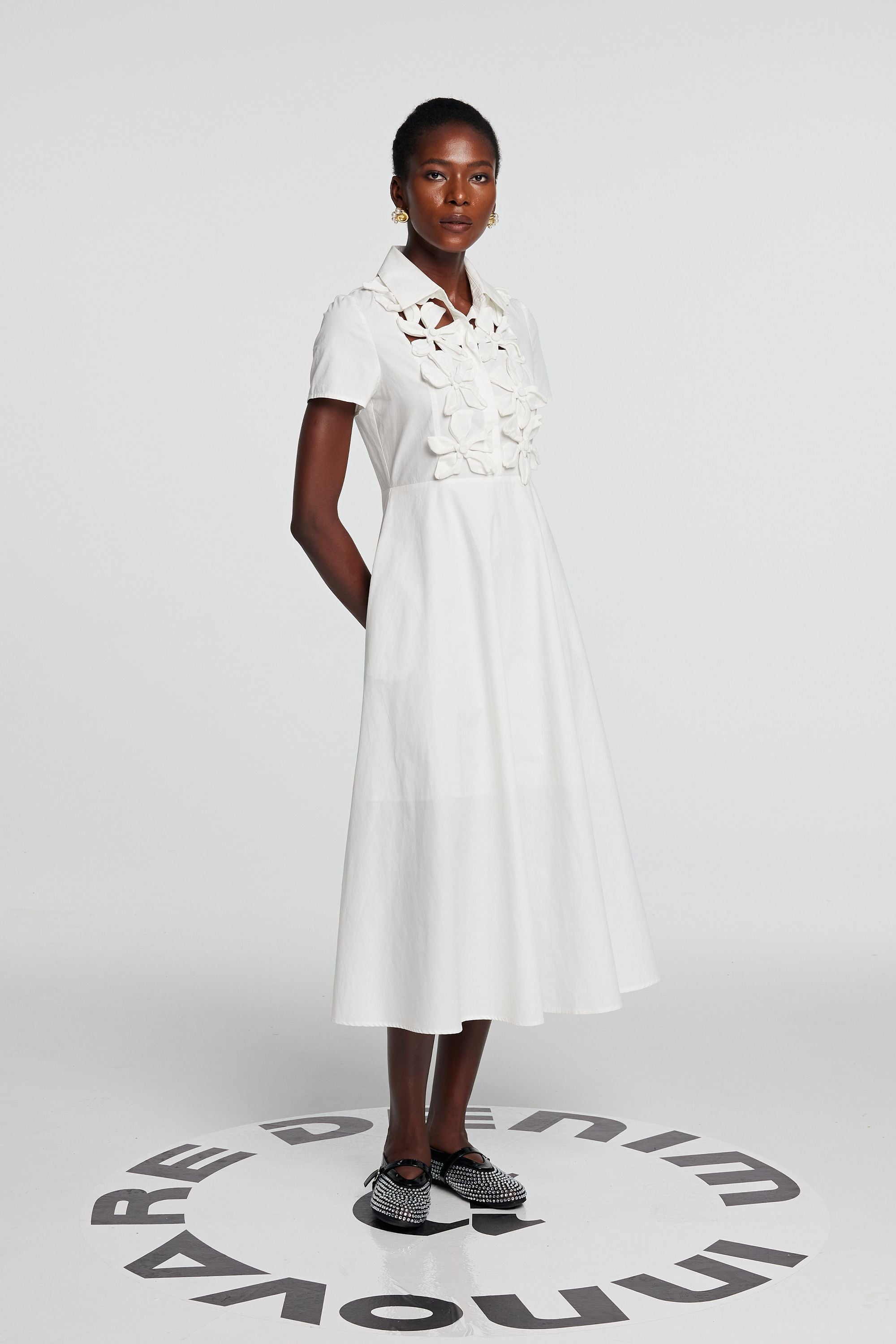 Kira Cutout Flower Short Sleeves Maxi Dress