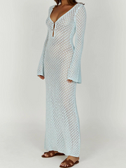 Lana Knit Cutout Plunge Maxi Dress In Blue