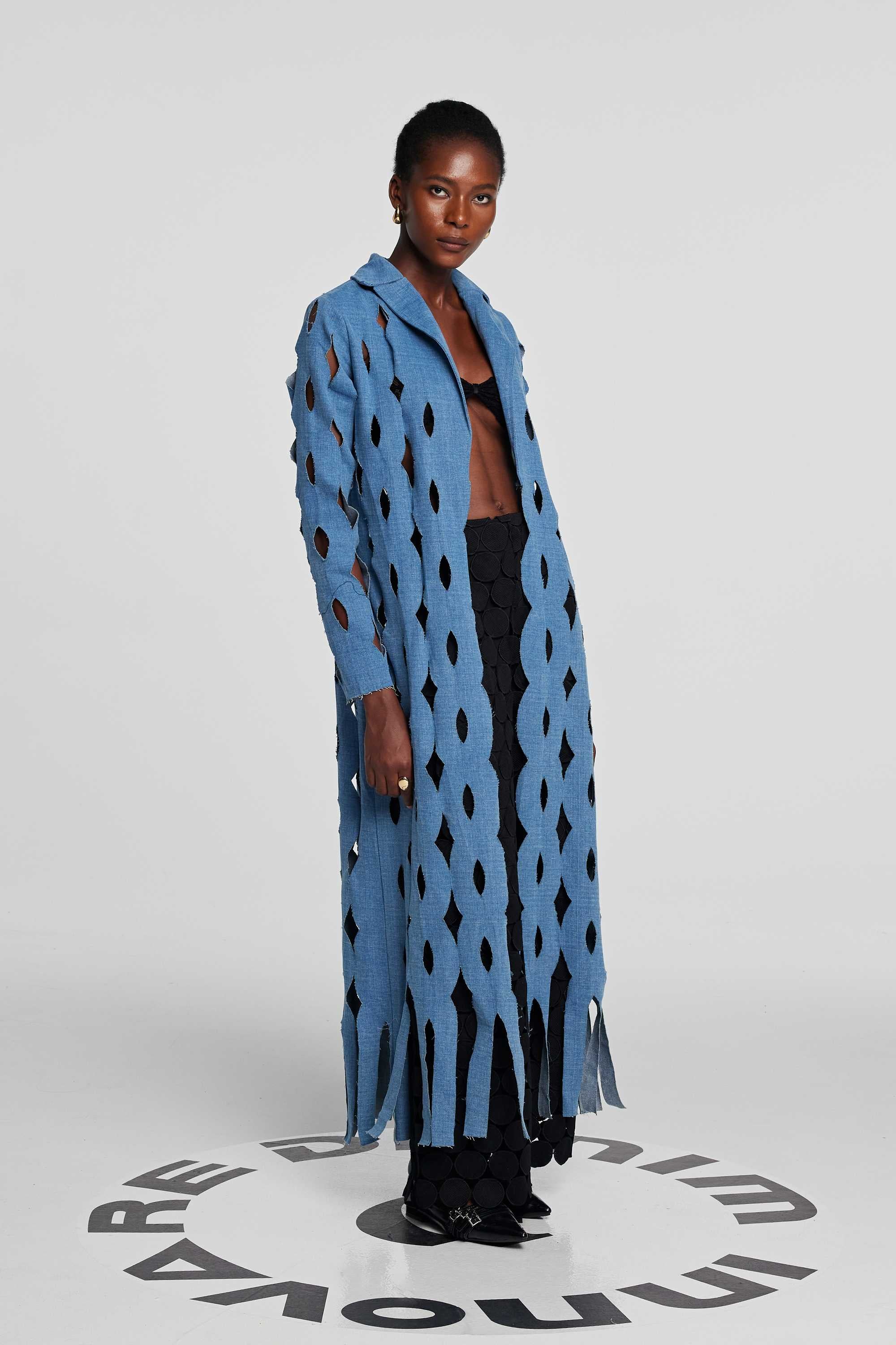 Lilly Geometric Cutout Denim Coat