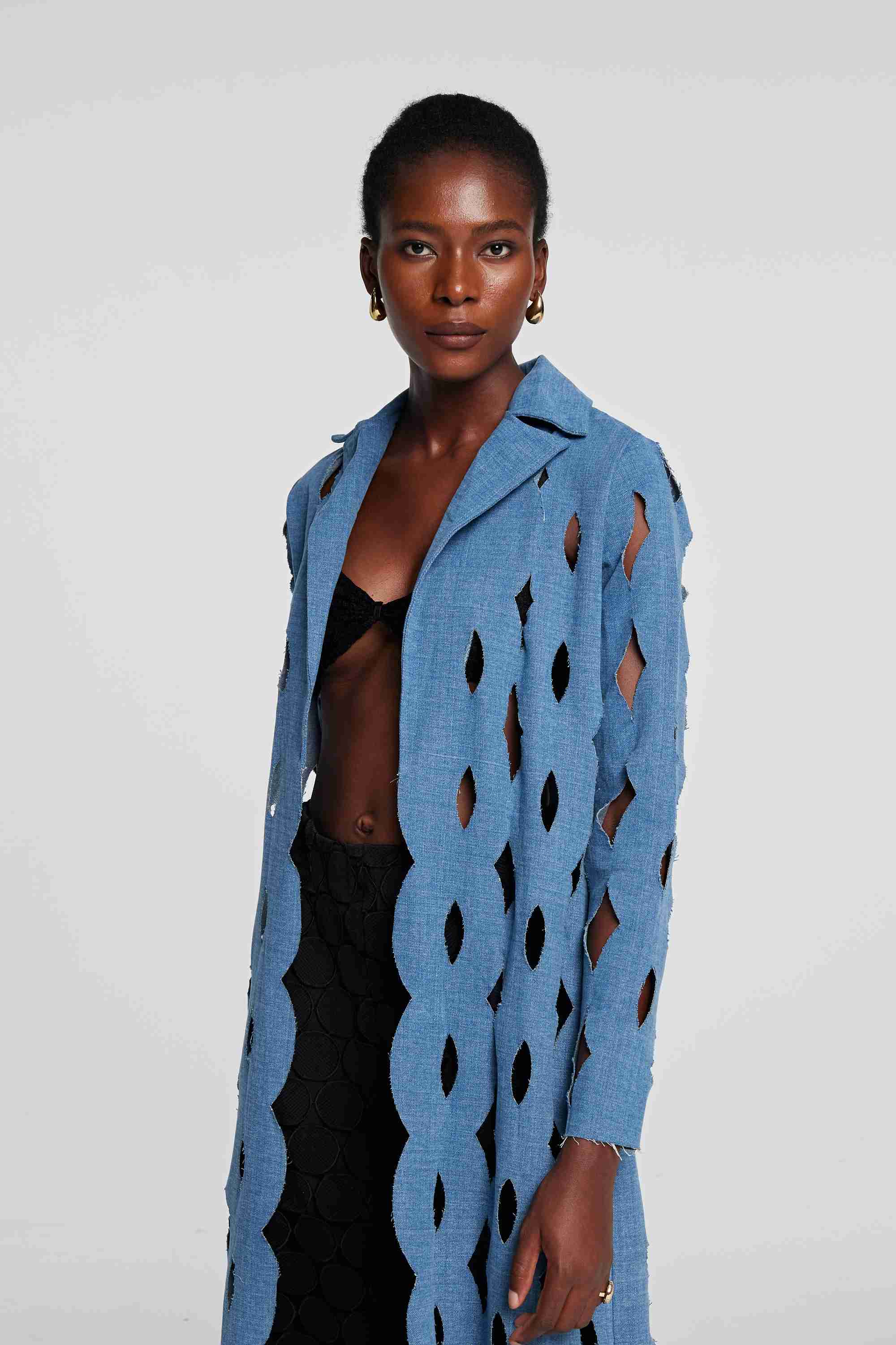 Lilly Geometric Cutout Denim Coat