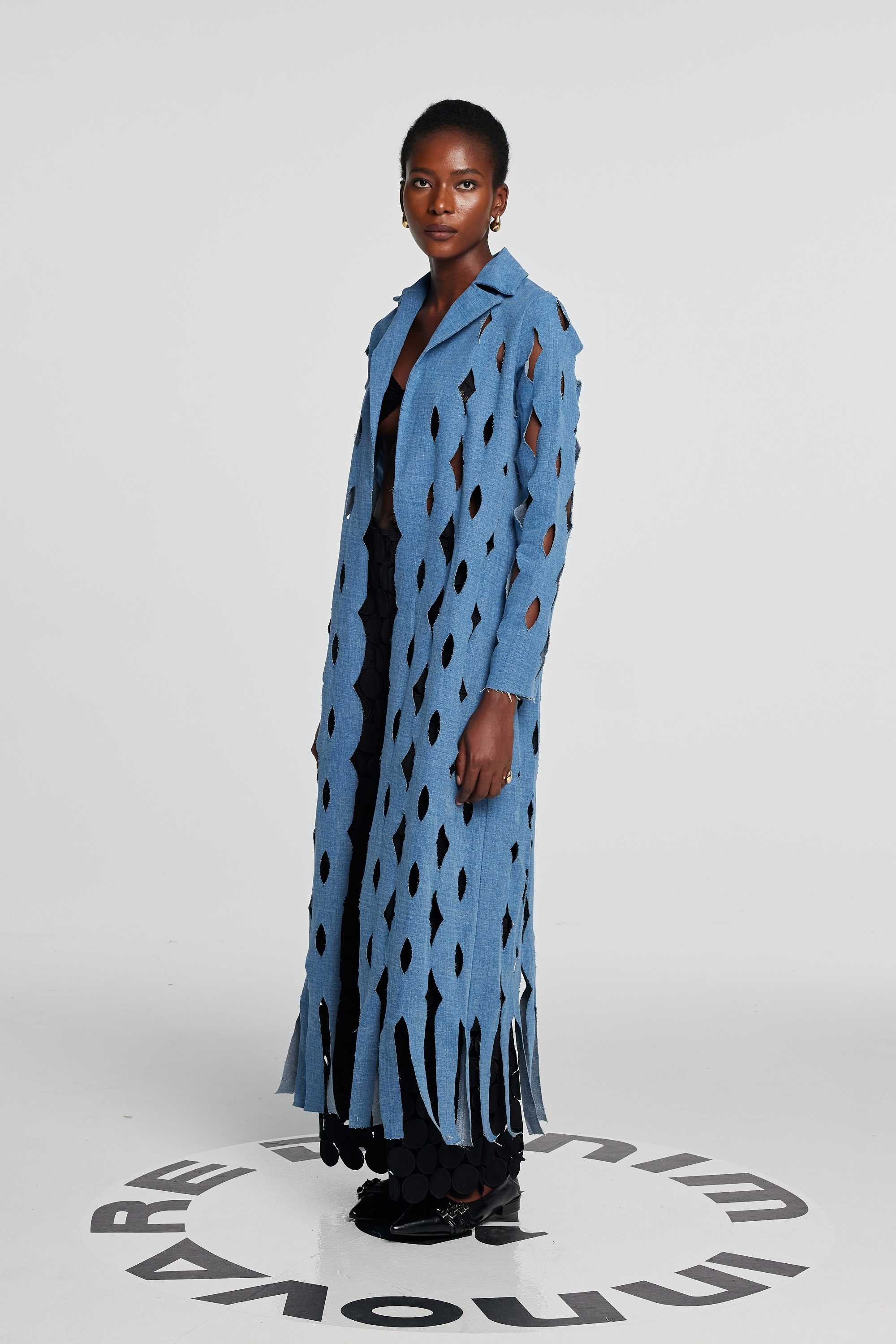 Lilly Geometric Cutout Denim Coat