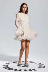 McCarthy Mesh Ruffle Mini Dress In Apricot