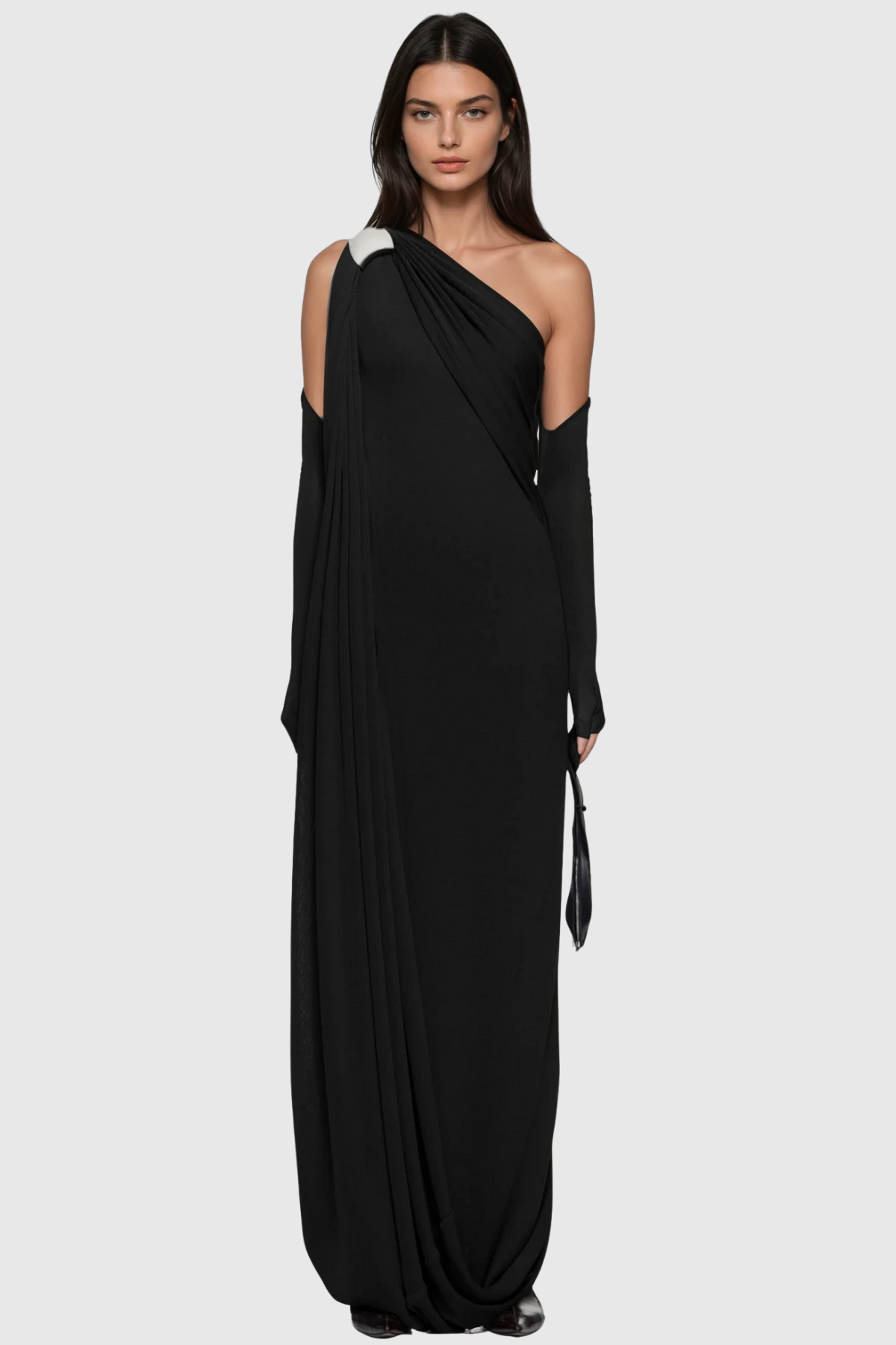 Pryndis One Shoulder Ruch Maxi Dress In Black