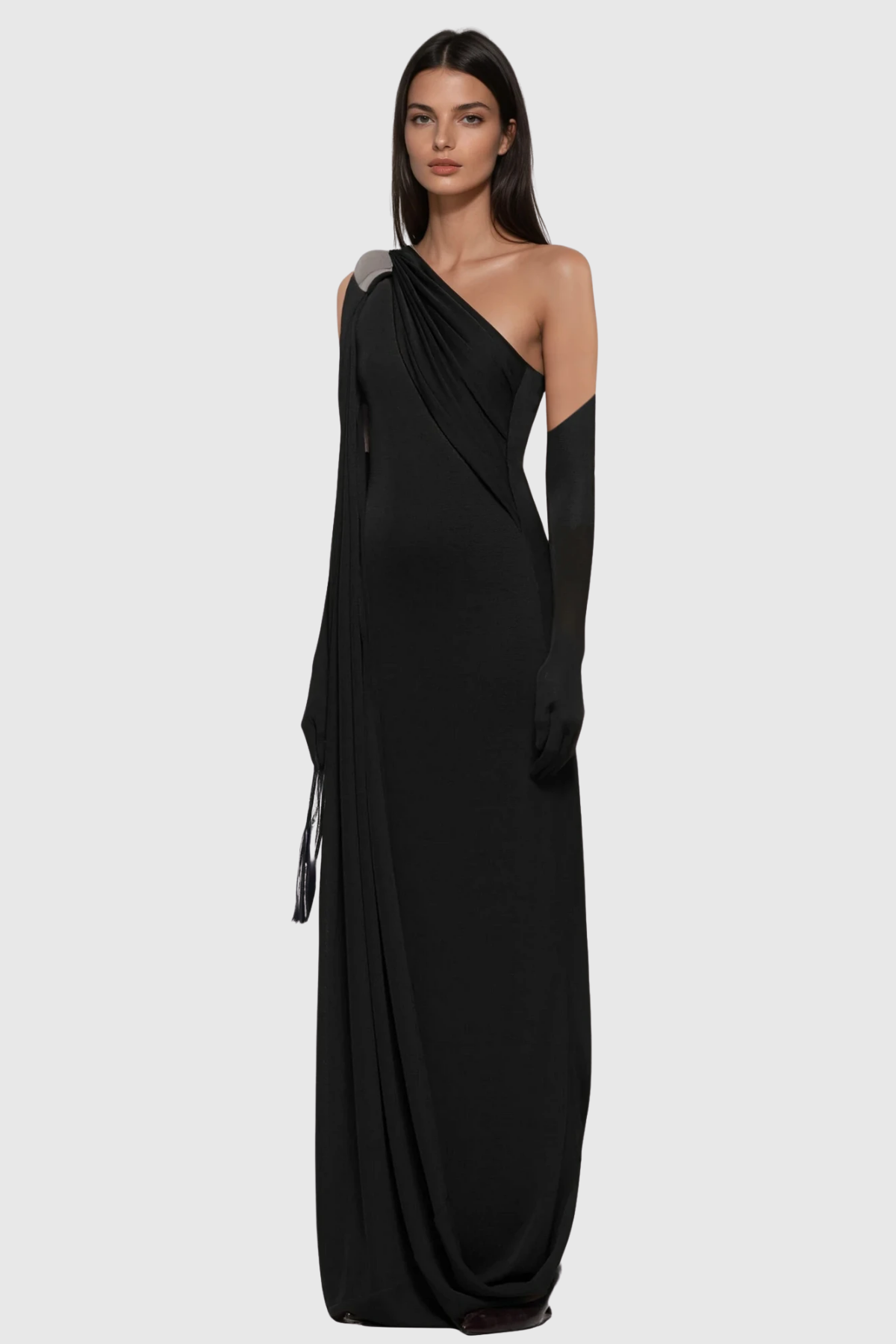 Pryndis One Shoulder Ruch Maxi Dress In Black