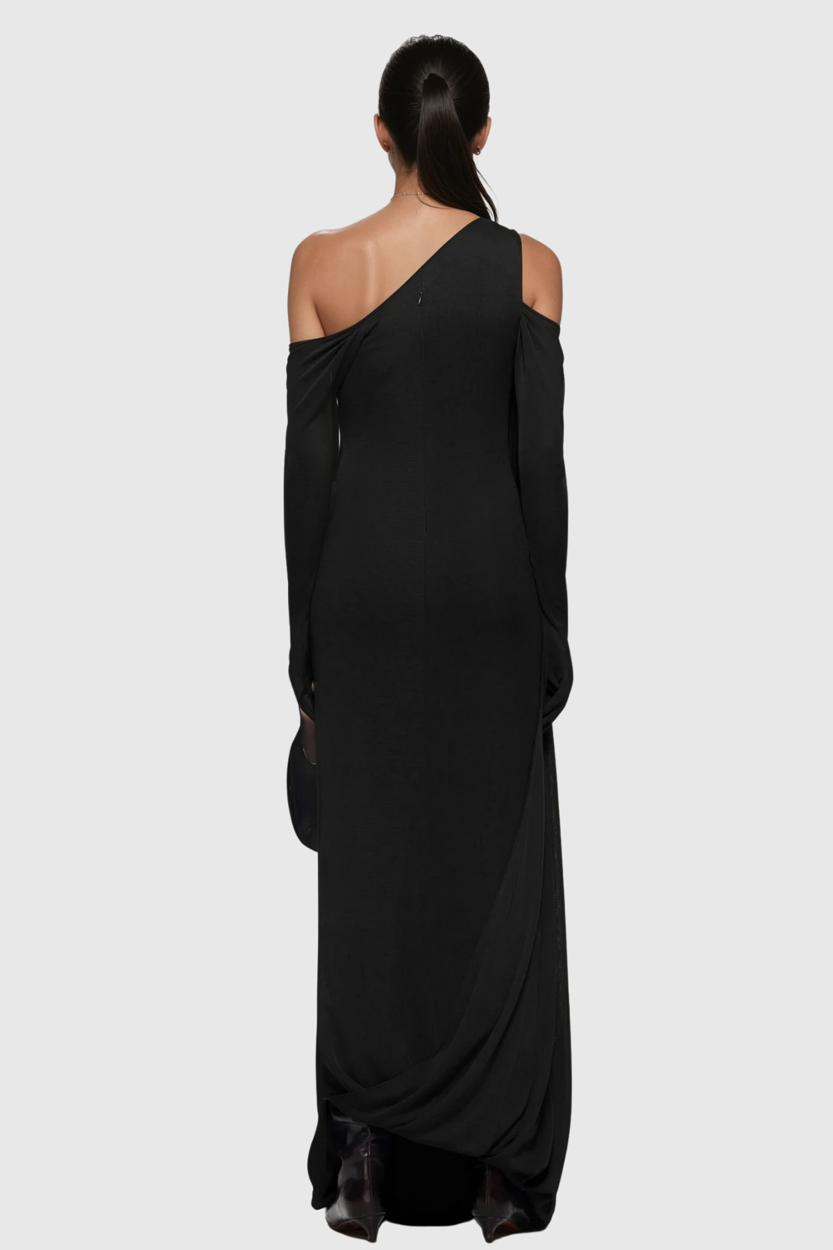 Pryndis One Shoulder Ruch Maxi Dress In Black