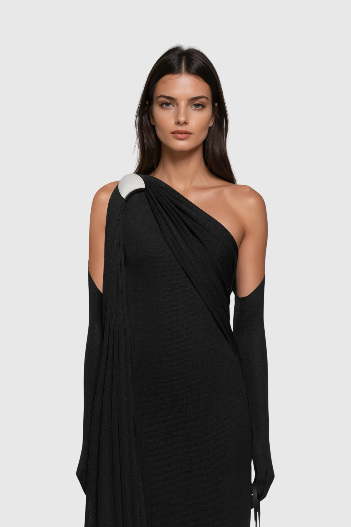 Pryndis One Shoulder Ruch Maxi Dress In Black