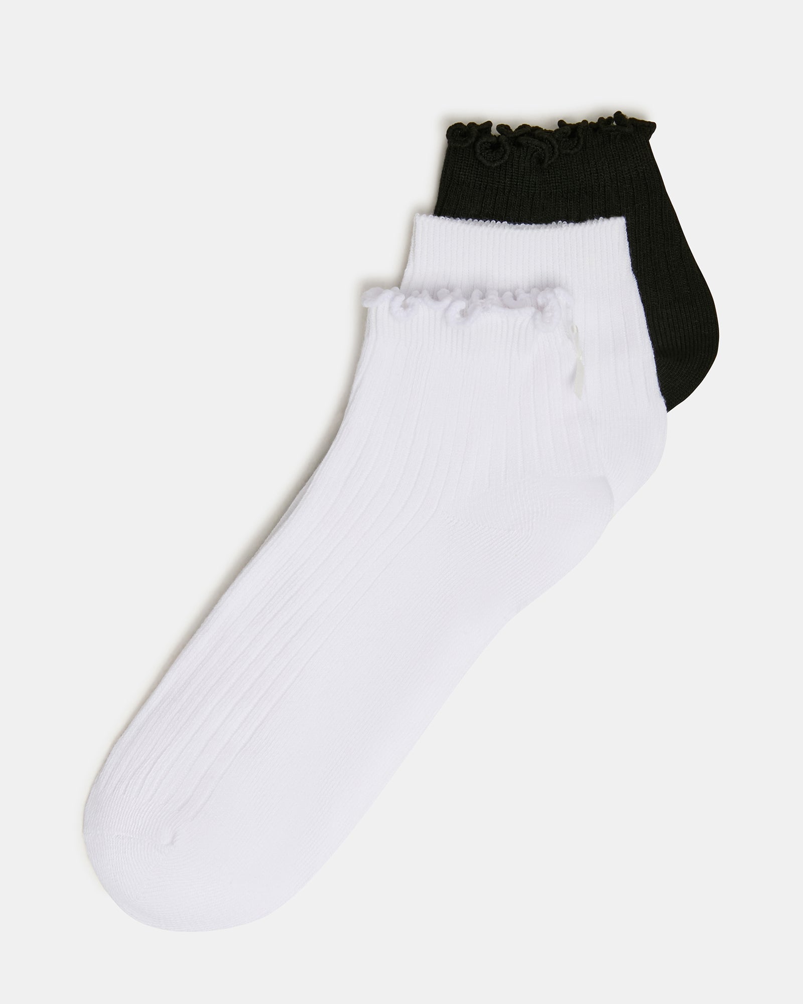3 PACK EMMA LETTUCE EDGE SOCKS WHITE/BLACK