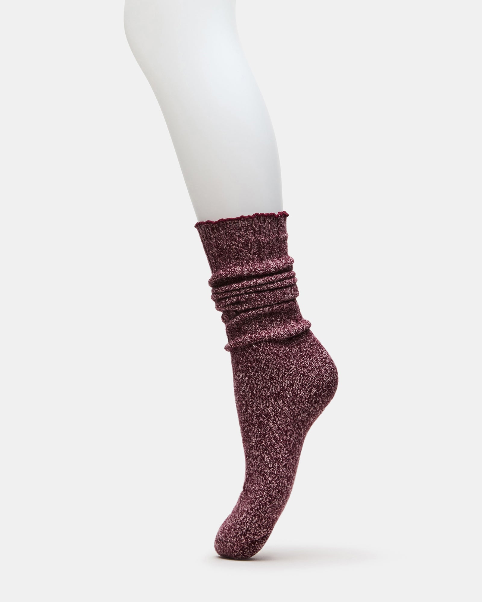 2 PACK SUPER SOFT LETTUCE EDGE SOCKS IVORY/BURGUNDY