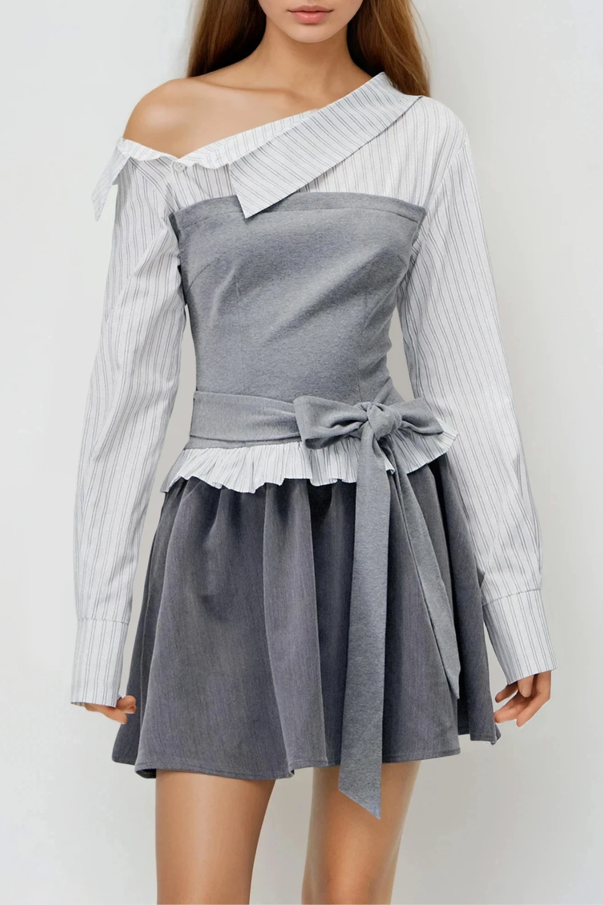 Wail One Shoulder Stripe Tie Up Top