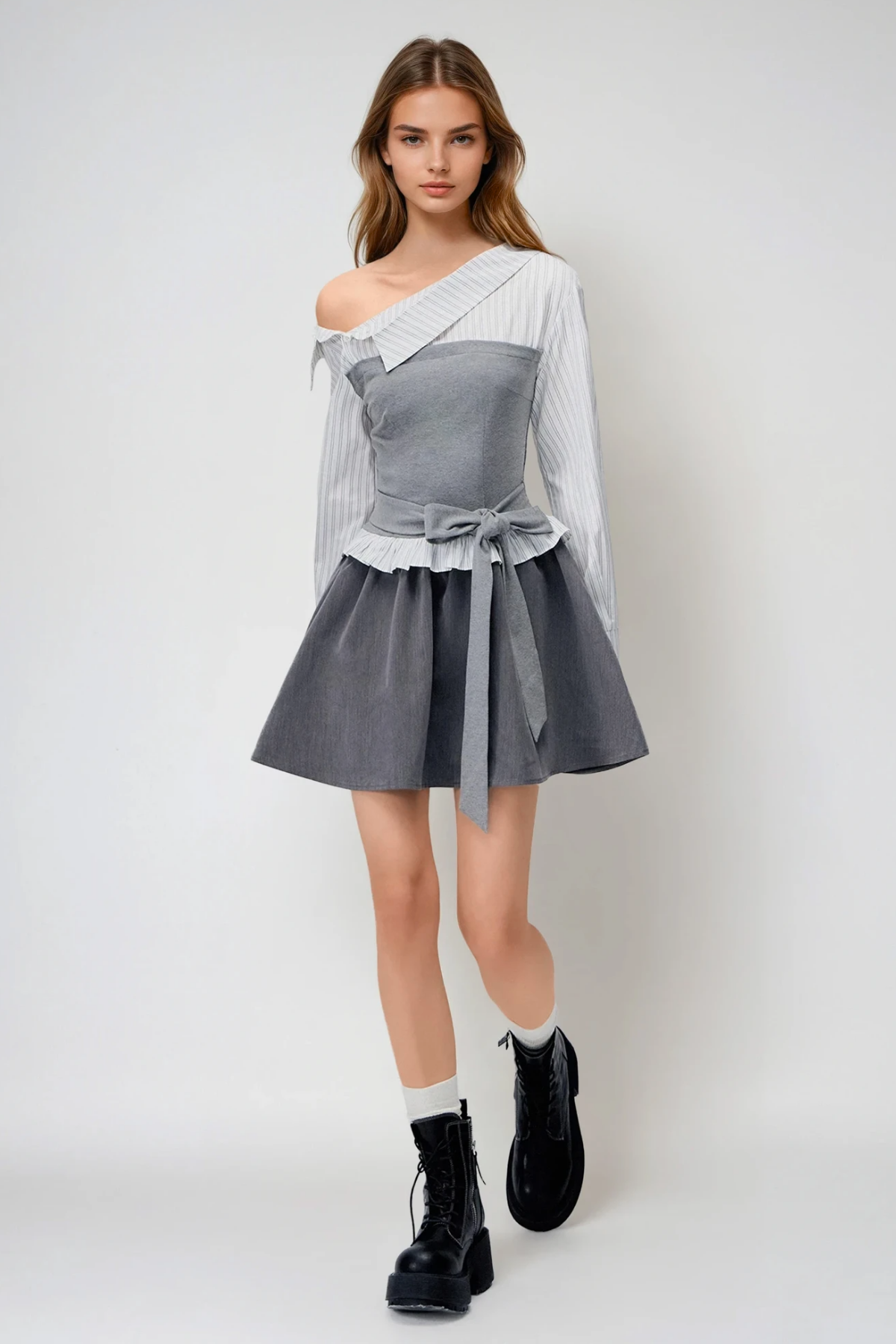Wail One Shoulder Stripe Tie Up Top