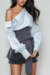 Wail Tie Up One Shoulder Top In Blue
