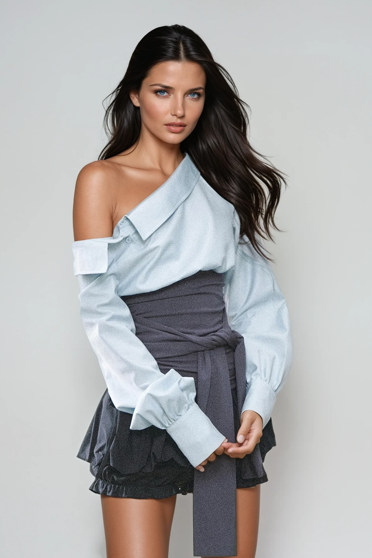 Wail Tie Up One Shoulder Top In Blue