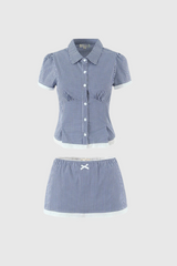 Wanda Lapel Grid Skirt Set