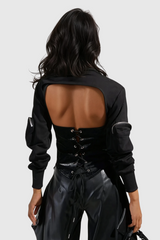 Waverley Asymmetric Zipper Lace Up Top