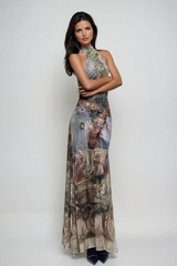 Wazo Print Halter Neck Maxi Dress